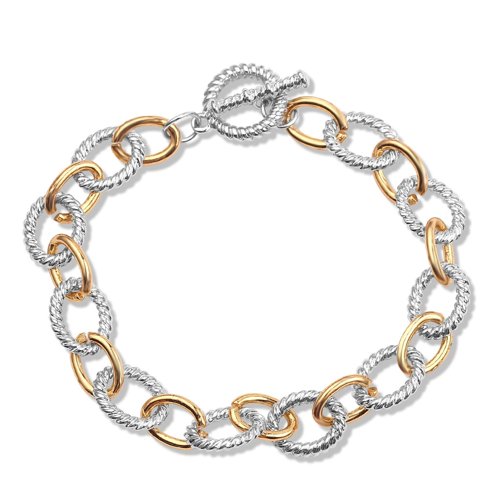Women's Two-Tone Mixed Link Hip Hop Bracelet – Chunky Gold and Silver Textured Chain Best Gift for Her