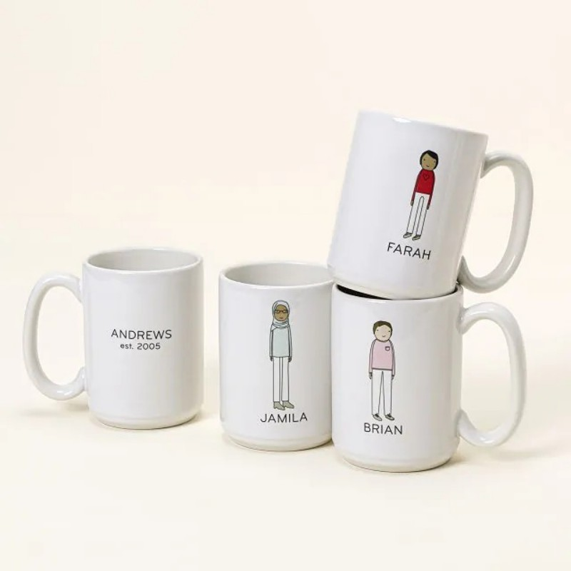 Personalized Family Mugs Custom Your Family Name and Artwork Depicting Each Family Member.