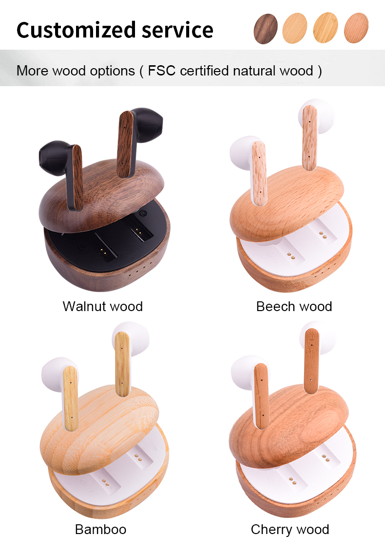 Personalized Name Wooden Tws in Ear Earphone BT5.3 Bluetooth Wireless Auriculares Sem Fio Inalambricos Eco Friendly Earbuds