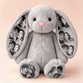 Custom Photo Bunny Plush with Printed Ears & Paws – Personalized Picture Stuffed Rabbit Plushie, Multi Photo Collage Keepsake Gift for Couples & Loved Ones