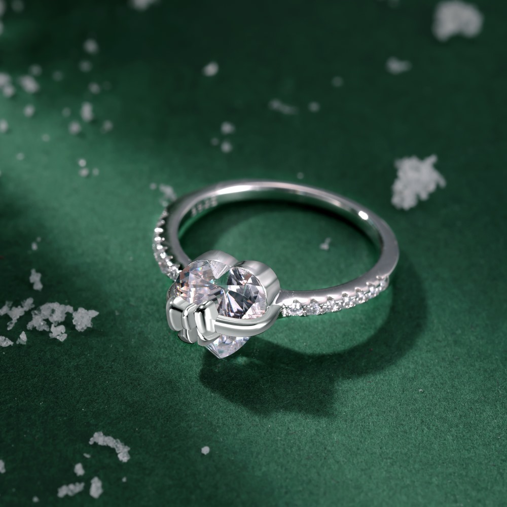 Heart Bow Ring Sterling Silver Ring Zircon Ring Gift For Her