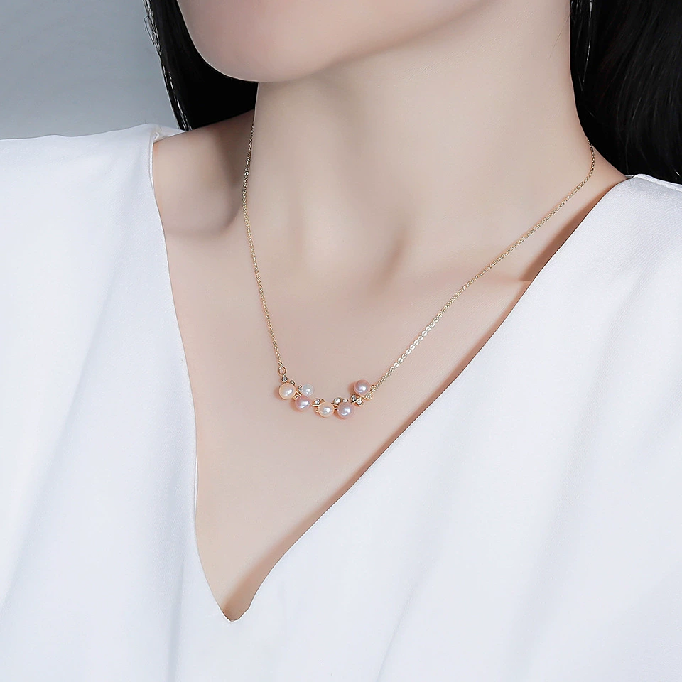 Natural Freshwater Pearl Smile Necklace Curved Crystal Pendant Colorful Pastel Pearls Adjustable Gold Plated Chain Jewelry Gift for Women
