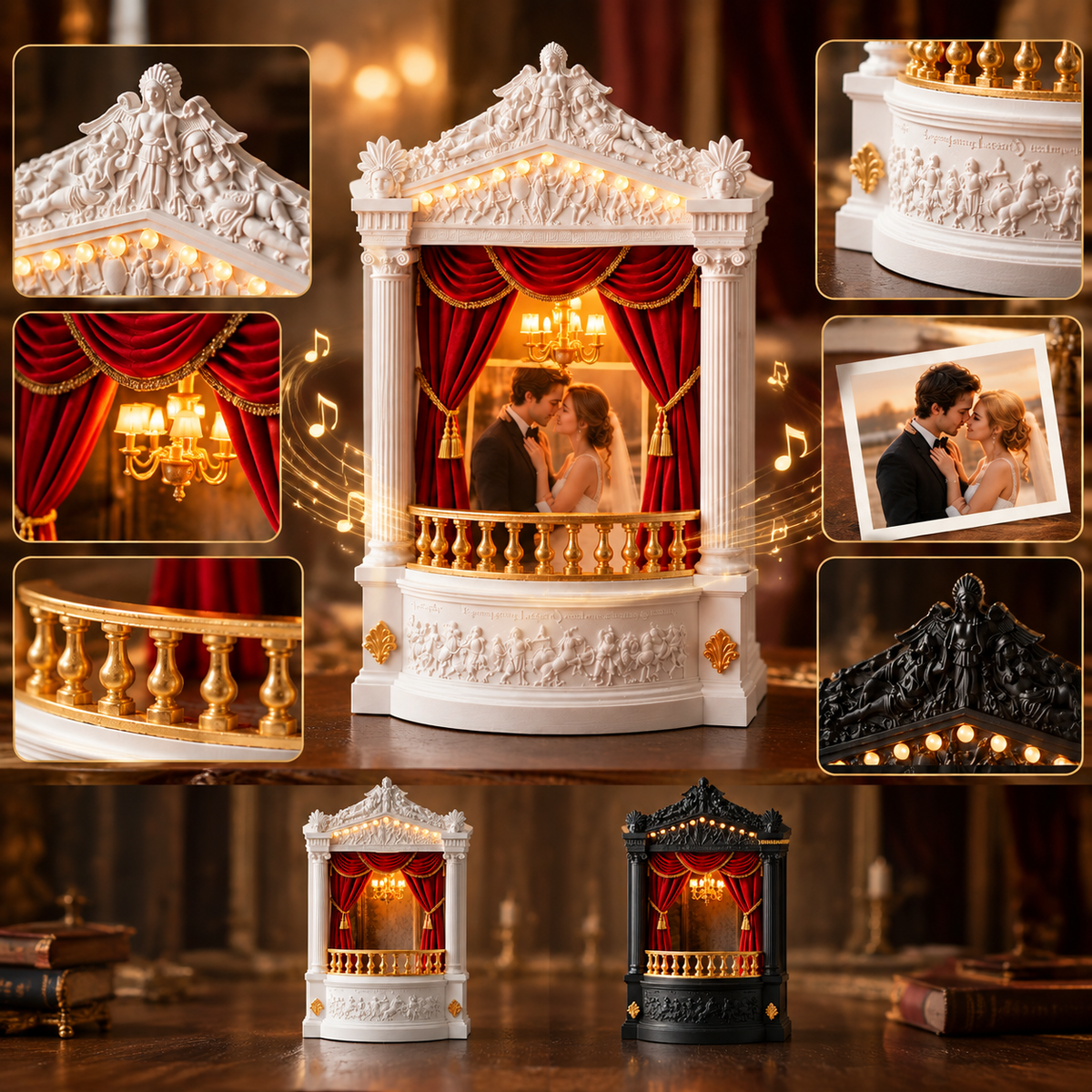 Personalized Mini Theater Music Box – Custom Photo Romantic Keepsake with LED Lights & Classic Theater Design detail