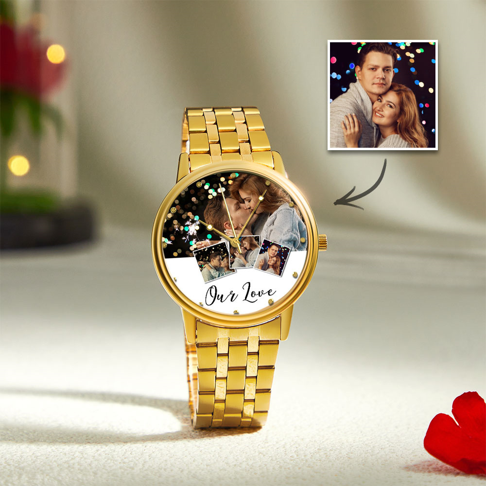 Personalized Engraved Photo Watch Men's Black Alloy Bracelet Photo Watch Valentine's Day Gifts To Boyfriend - soufeelus