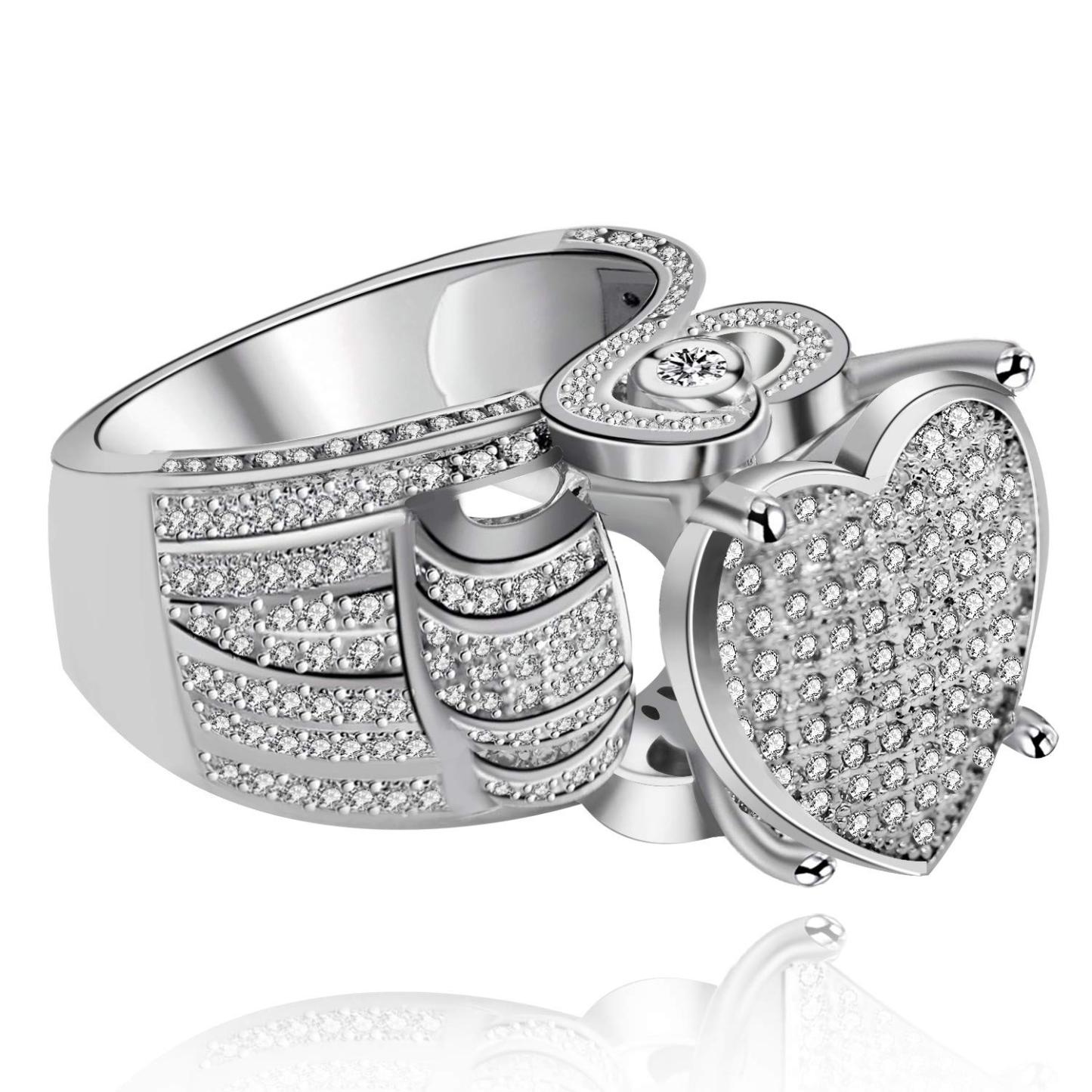 Heart Square Cluster Engagement Love Ring Gift For Lover
