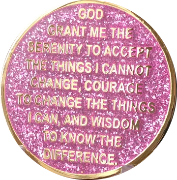 1 - 10 Year AA Medallion Elegant Glitter Pink Gold & Silver Plated Sobriety Chip