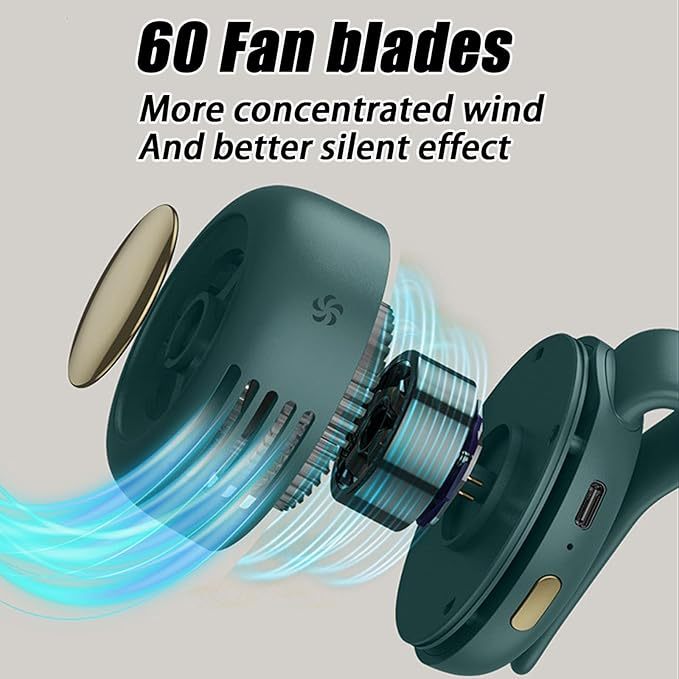 Portable Silent Mini Bladeless Electric Fan Adjustable 3-speed Suspended Waist Fans Rechargeable Rotating Body Fan Suitable for Outdoor Travel Office Travel Accessories Gift