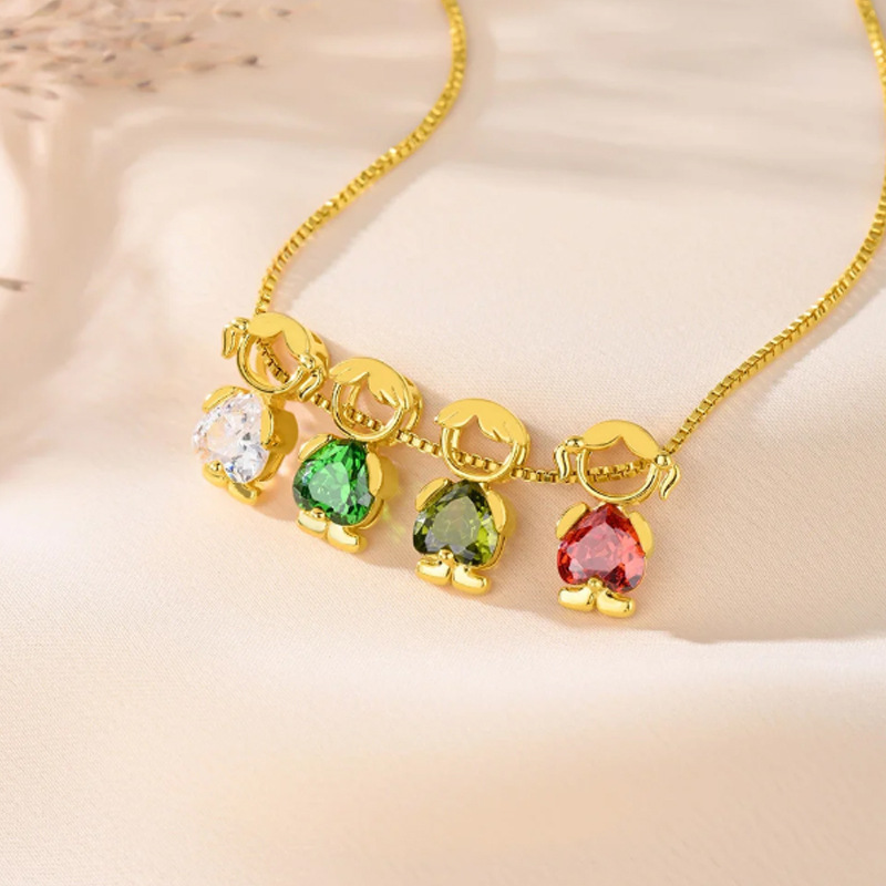 Boys & Girls Birthstone Pendant Necklace Family Member Charm Necklace Personalized Jewelry Gift for Mom for Family