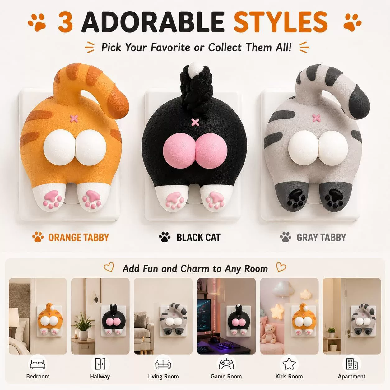 Funny Cat Butt Light Switch Cover 3D Printed Double Rocker Wall Plate Decorative Cat Shaped Switch Plate Cheeky Home Decor Gag Gift for Cat Lovers