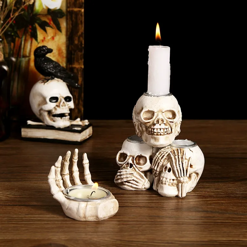 Halloween Skeleton Candle Holder Creepy Skull Ghost Hand Decoration for Spooky Atmosphere