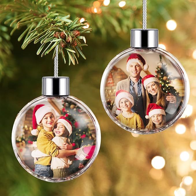 Personalized Photo Ball Christmas Ornaments Custom Double-Sided Picture Ornaments for Christmas Trees Christmas Decor Xmas Gifts for Mom Dad Kids Pets
