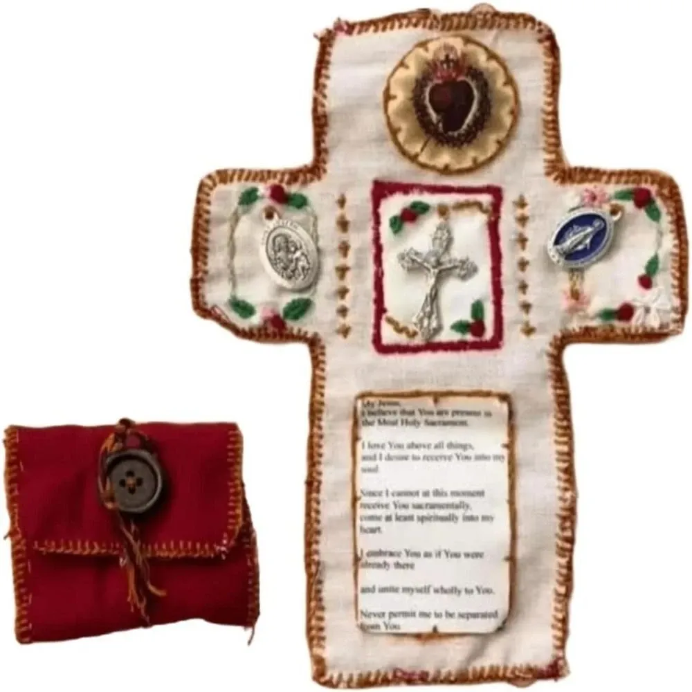 Handmade Catholic Pocket Shrine with Silver Cross Included - Sacred Heart of Jesus, Prayer Aid, Devotional