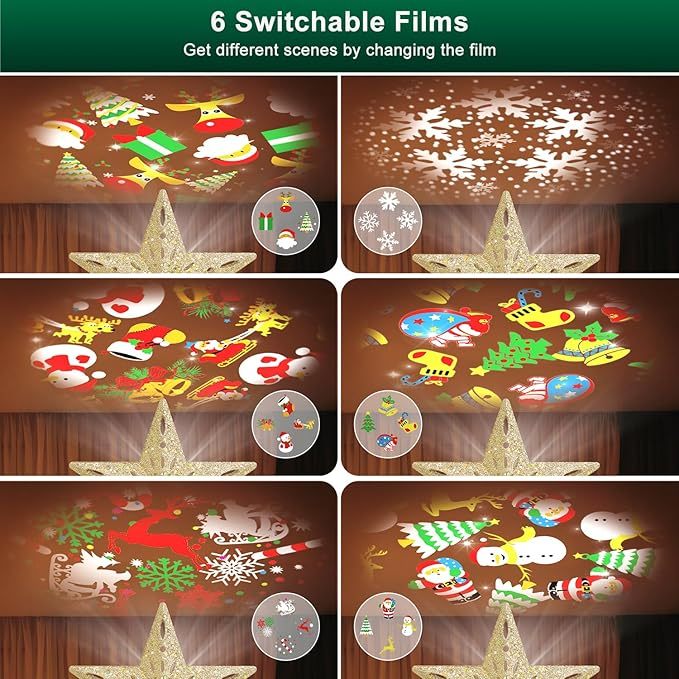 Christmas Tree Topper Star Lighted With 6 Projection Modes Christmas Star Tree Topper With Led Rotating Lights Gold Tree Topper 3d Glitter Dynamic Projection For Xmas Party Holiday Decorations