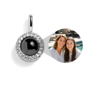 PERSONALIZED CIRCLE WITH DIAMONDS PHOTO CHARM - SILVER