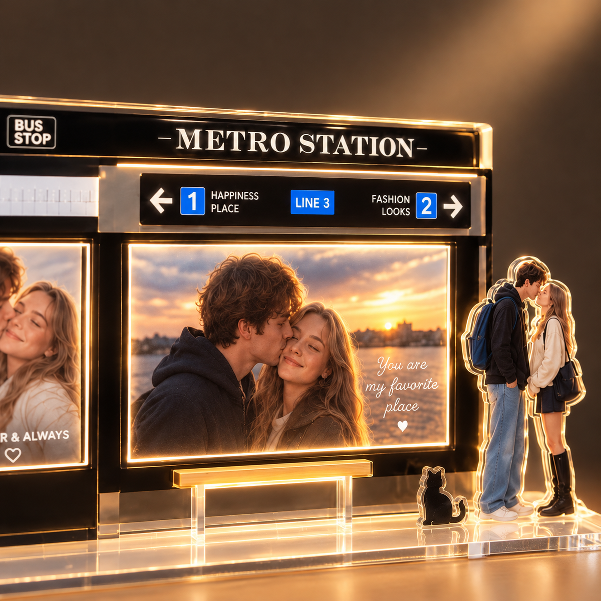 Custom Metro Station Photo Display – Light-Up Anniversary Gift for Couples