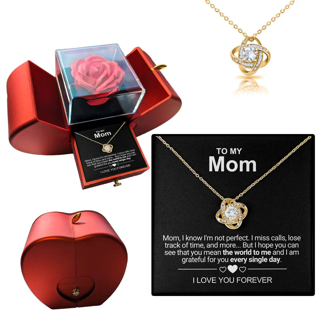To My Love Necklace with Eternity Flower Red Rose Gift Box Set