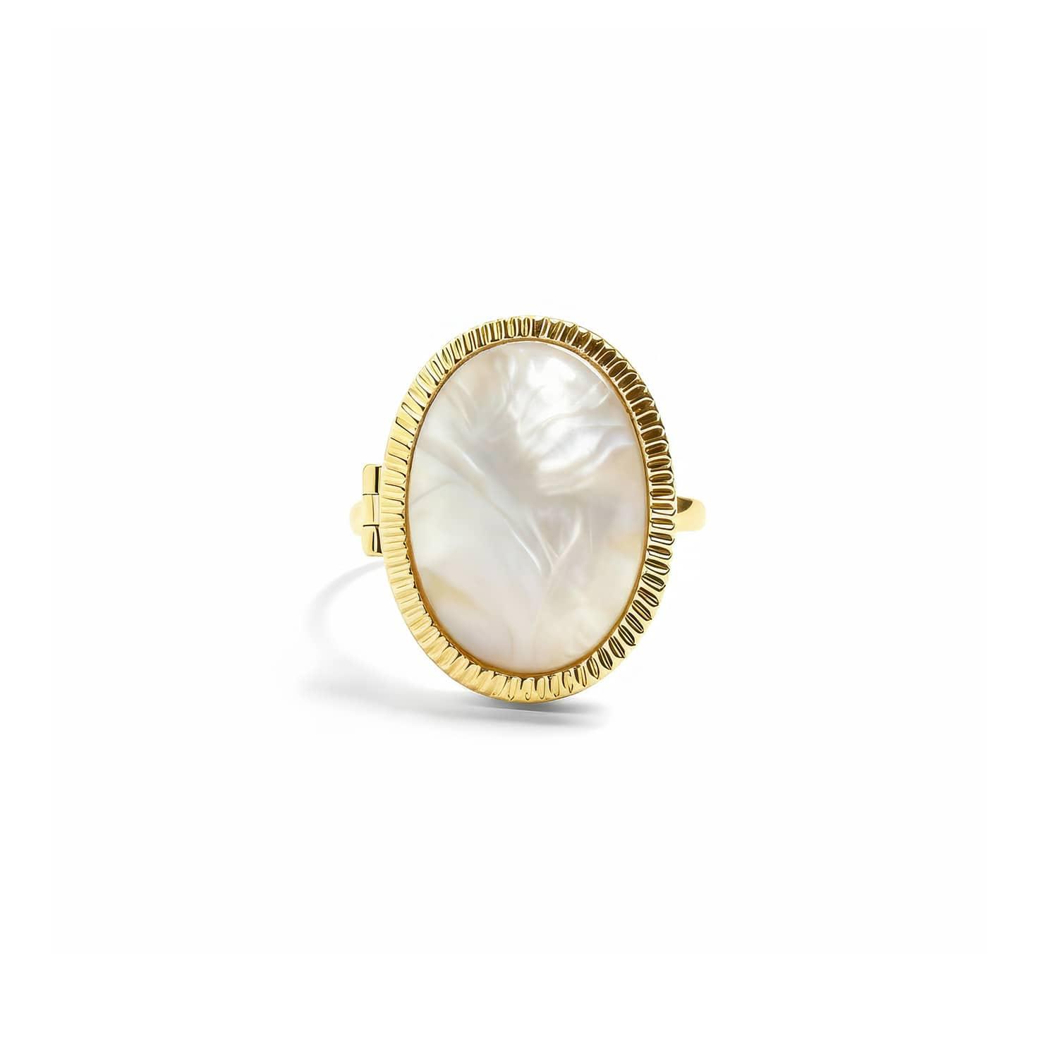 Personalized Mother of Pearl Locket Ring