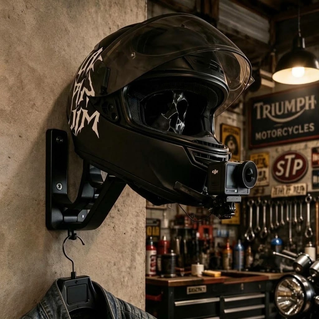 Helmet Stand Holder Black Knight Skull Wall Mount Tactical Motorcycle Helmet Rack Gothic Skull Head Display Stand for Caps Headphones Gear Decor
