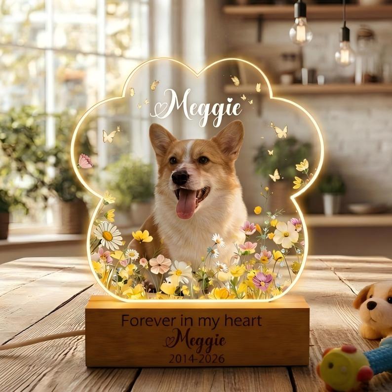 Personalized Paw Print Pet Photo LED Light, Custom Dog Memorial Gift with Name, Pet Loss Sympathy Gift, Heartfelt Dog Mom Gift, Puppy Lamp 商品缩略图