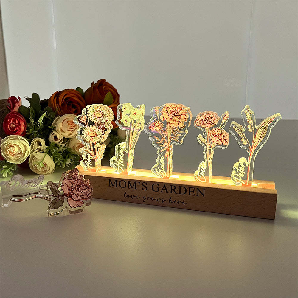 Custom Birth Flower 3D Crystal Acrylic LED Light For Mom