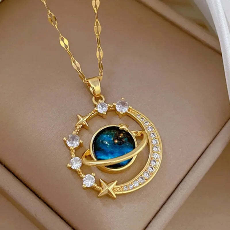 Celestial Zodiac Necklace Collection for Women Gold Color Planet Moon Astronaut Pendant Necklaces Jewelry Gifts