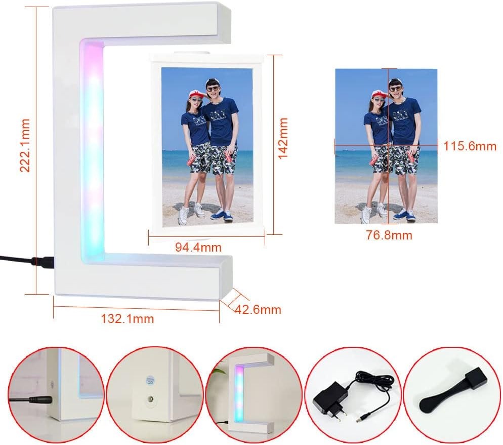 Magnetic Levitation Photo Frame with LED Lights, Floating 3-Sided Display Stand for Photos & Art, Unique Birthday Gift