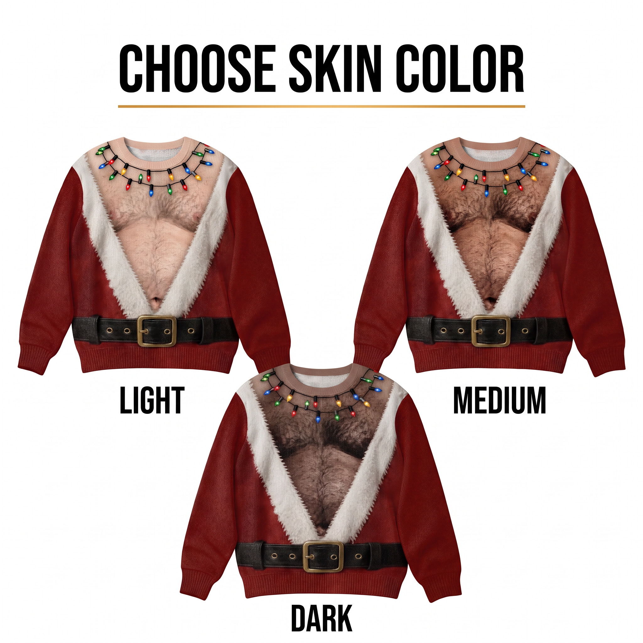 Funny Santa Bare-Chest Pullover – Novelty Christmas Chest Hair Sweater, Festive Santa Pullover for Holiday Parties &amp; Christmas