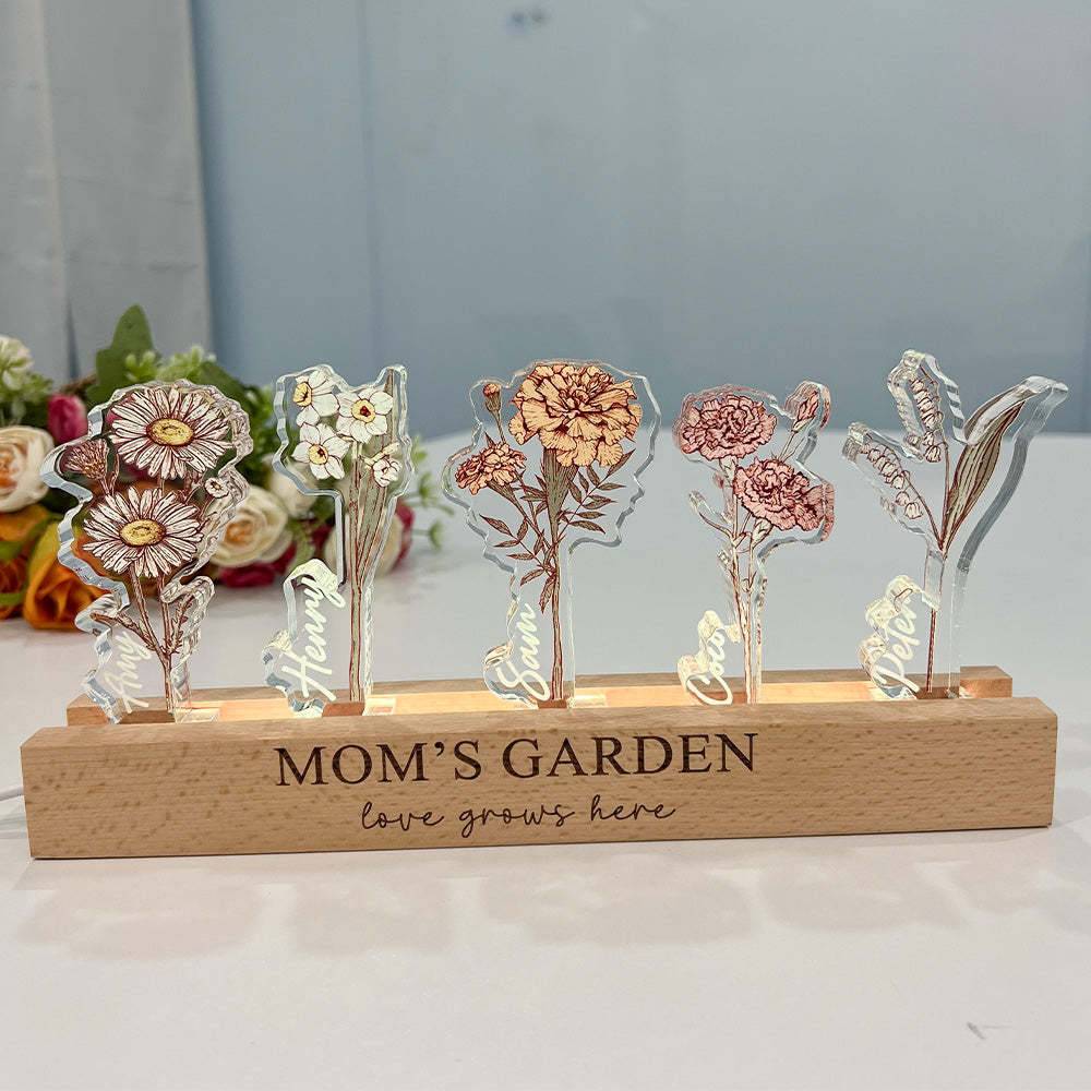 Custom Birth Flower 3D Crystal Acrylic LED Light For Mom