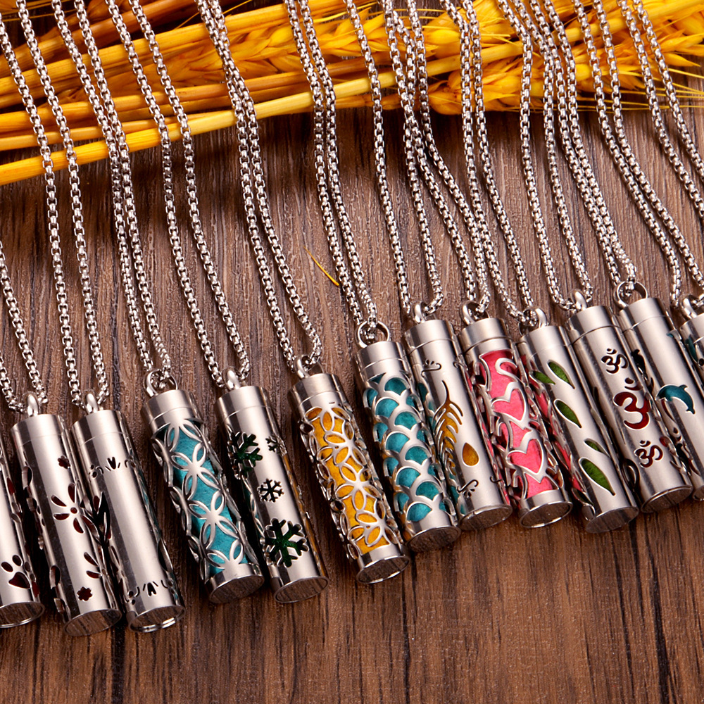 Perfume Diffuser Necklace Essential Oil Aromatherapy Stainless Steel Necklace Vertical Fragrance Pendant Necklace
