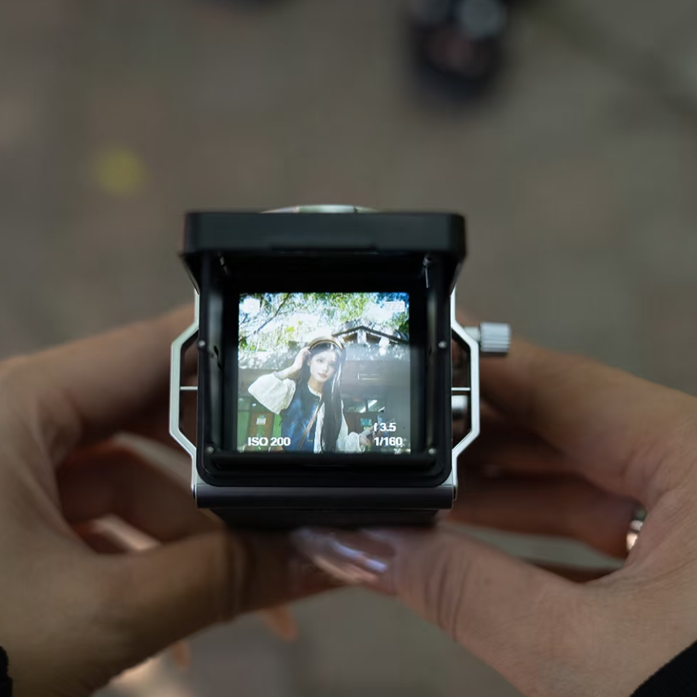 Retro Simulation Twin-Lens Reflex Camera, Photo Taking, Hand-Cranked Video Recording Gift