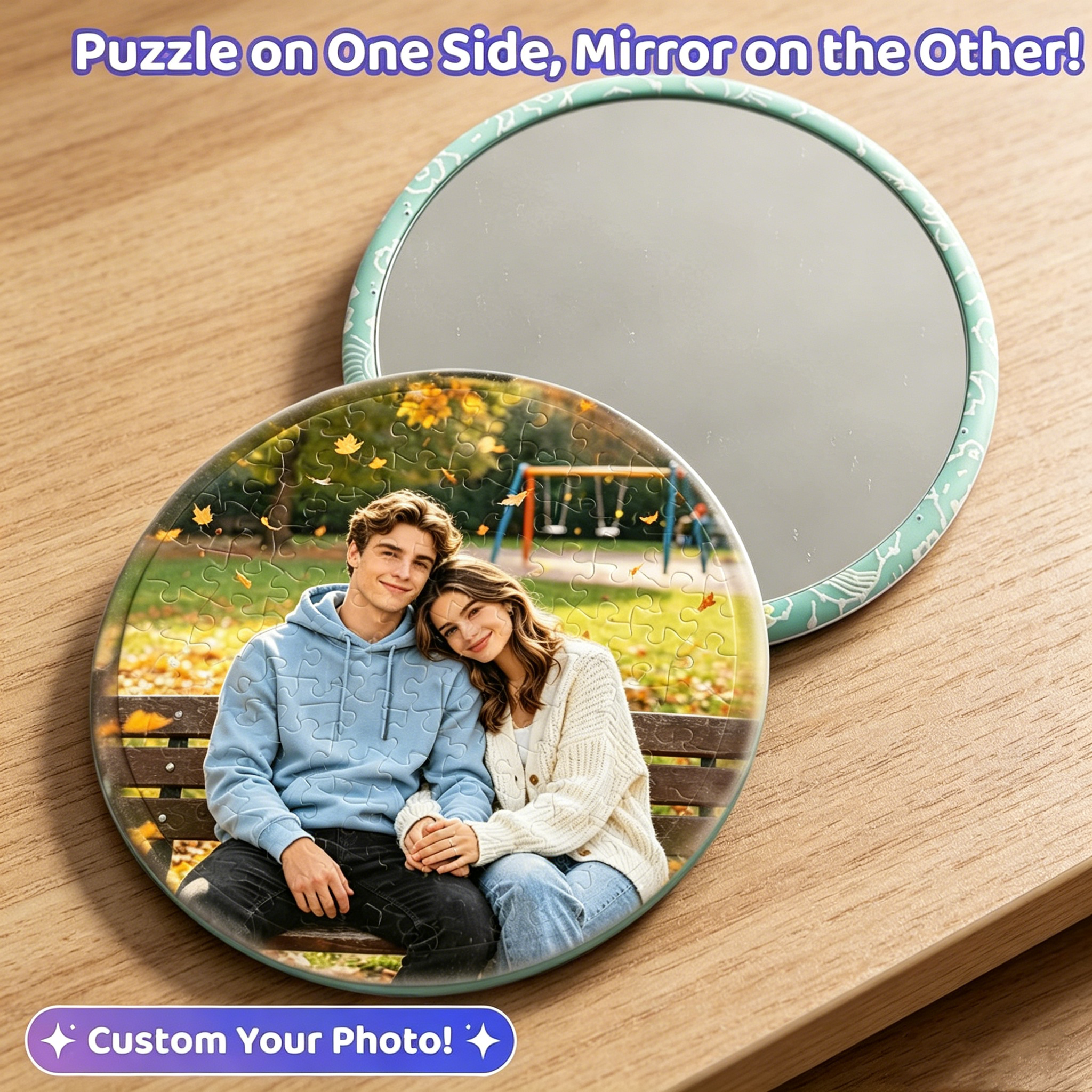 Personalized Photo Puzzle Mirror, Custom Compact Mirror with Jigsaw Photo, Portable Mirror with Mini Puzzle, Unique Gift for Her