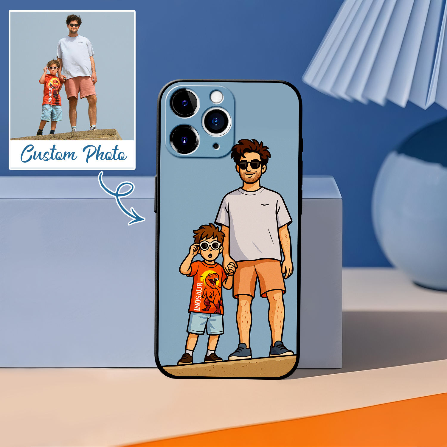 Personalized Anime Portrait Phone Case Cartoon Style Father's Day Gift