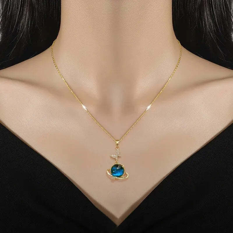 Celestial Zodiac Necklace Collection for Women Gold Color Planet Moon Astronaut Pendant Necklaces Jewelry Gifts