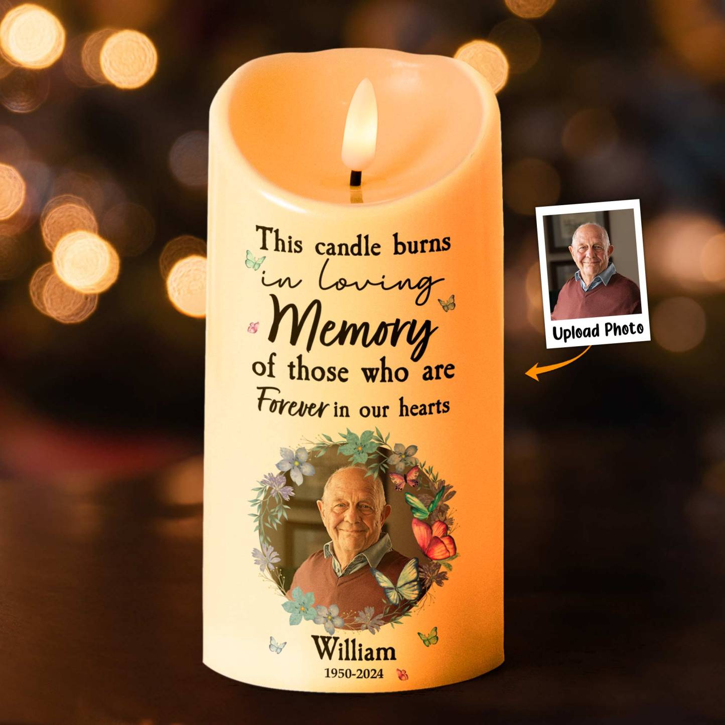 Personalized Photo LED Candle This Candle Burns In Loving Memory Memorial Gift for Grandma