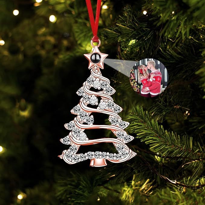Personalized Christmas Projection Ornaments for Christmas Tree, Custom Drop Pendant Decoration with Picture Inside, Hanging Home Xmas Memorial Decoration