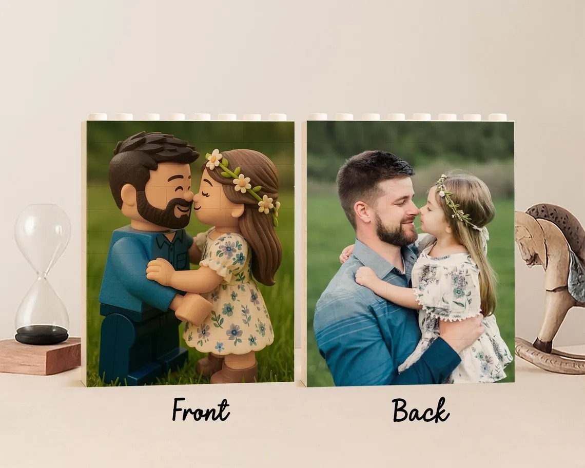 Custom Brick Figures Photo Block Unique Photo Gift for Dad Photo Building Block Gift for Husband