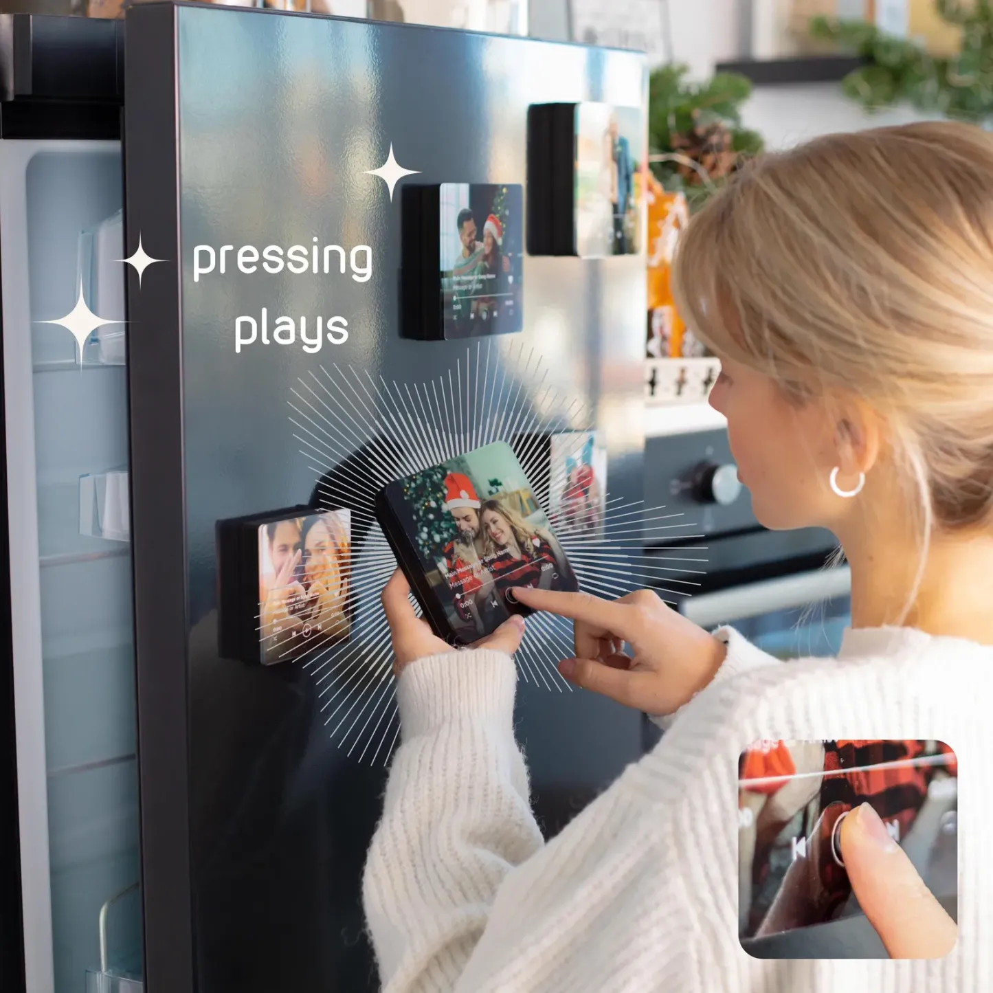 Personalized Light-Up Fridge Music Magnet, Plays Custom Song Photo Album Cover Unique for Him