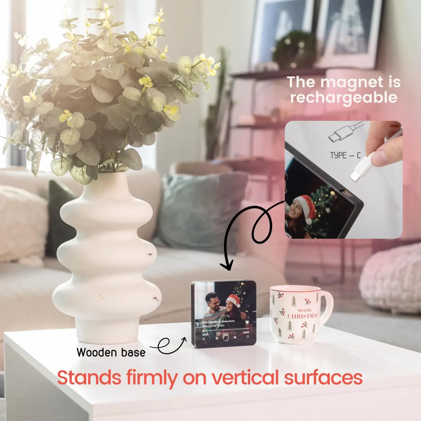 Personalized Light-Up Fridge Music Magnet, Plays Custom Song Photo Album Cover Unique for Him