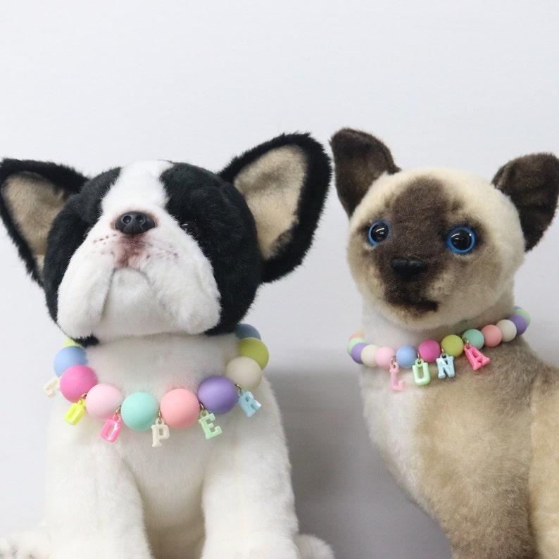 Custom name dog and cat necklace,rainbow bead girly dog collar,cute colorful kitty collar,pastel party dog necklace,birthday girl dog collar