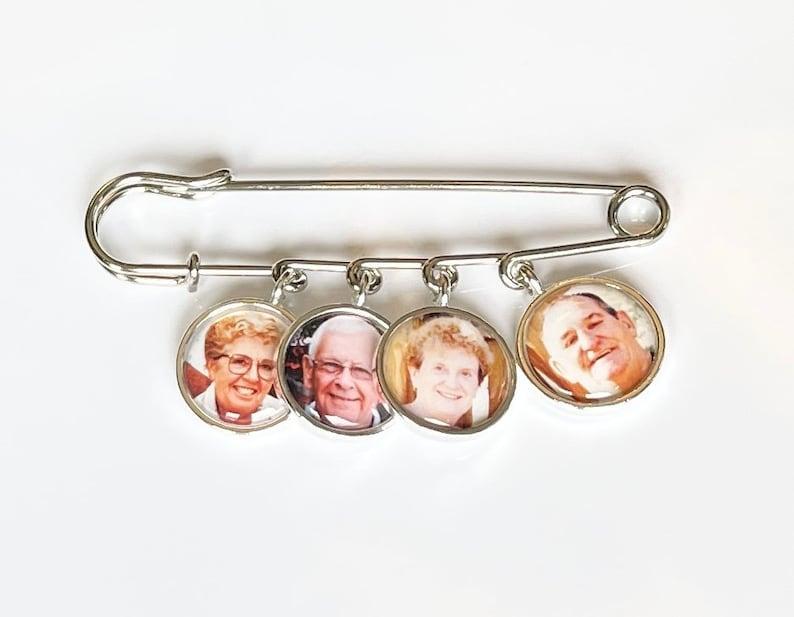 Memorial Photo Lapel Pin Gift for groom from bride custom memorial photo Boutonniere Lapel Pin Brooch for 1, 2 or 3 charms with pictures