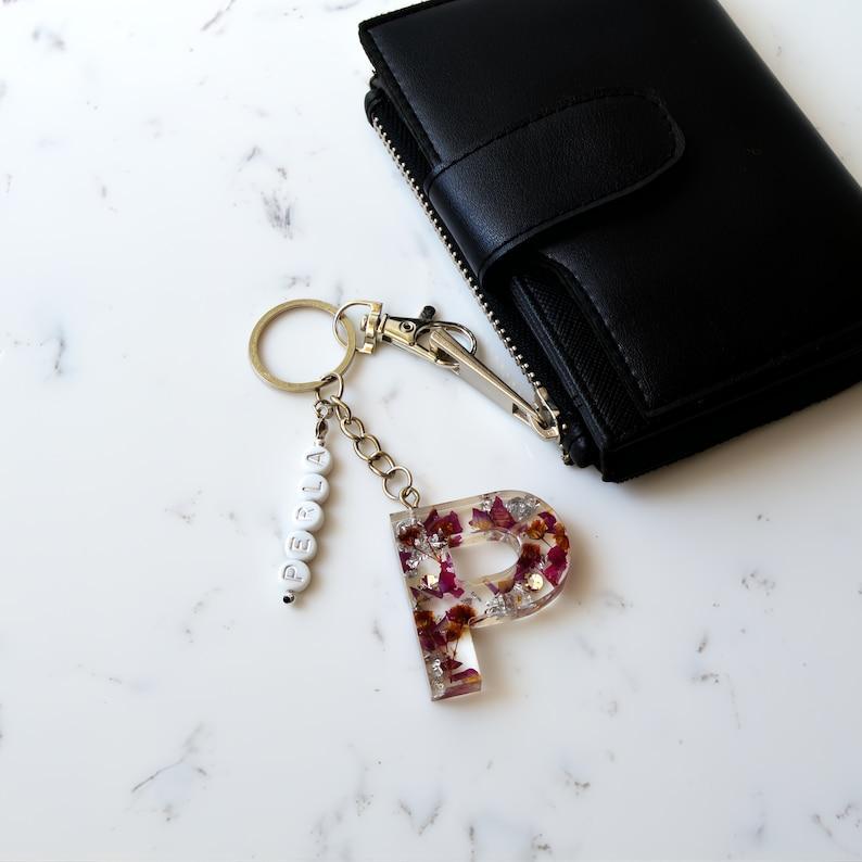 Personalized Name Bead Bag Charm Resin Letter Key Chain Initial Keyring Car Accessory Custom Purse Charm Diaper Bag Tag, Bridesmaid Gifts