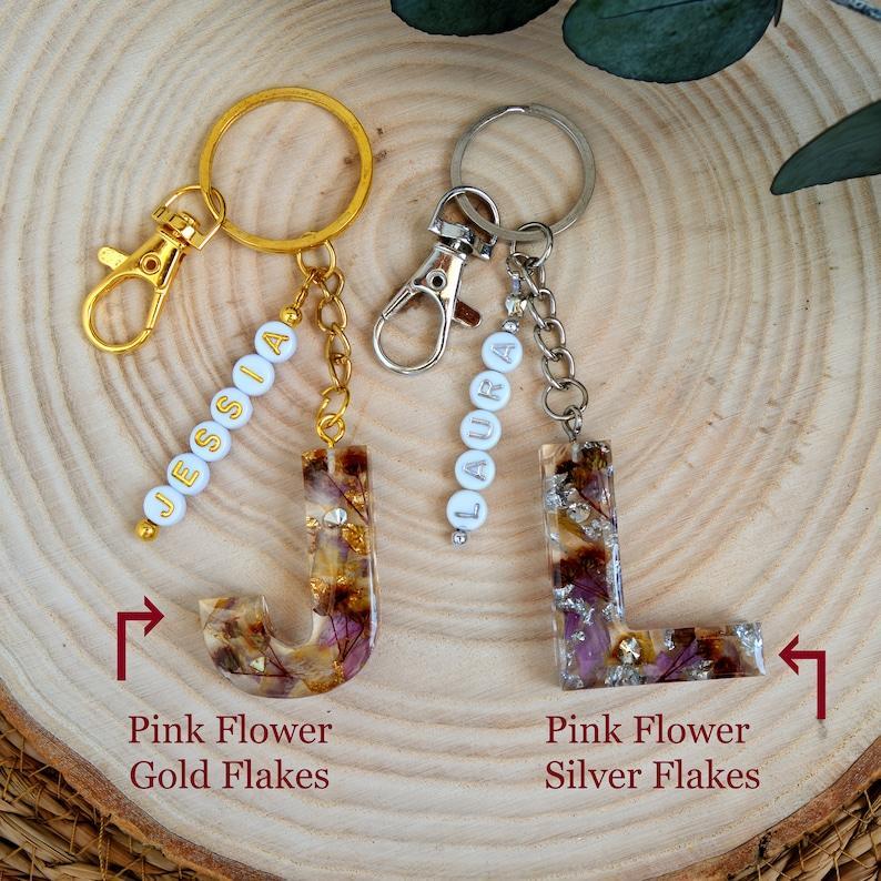 Personalized Name Bead Bag Charm Resin Letter Key Chain Initial Keyring Car Accessory Custom Purse Charm Diaper Bag Tag, Bridesmaid Gifts