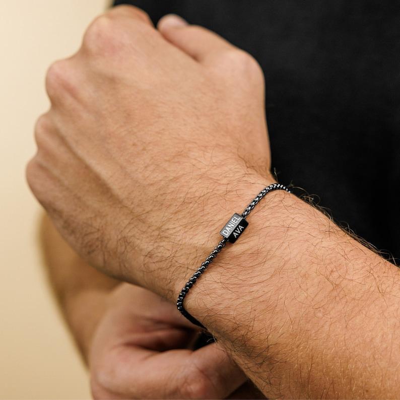 Custom Dad Bracelet with Kids and Family Names Gift for Father