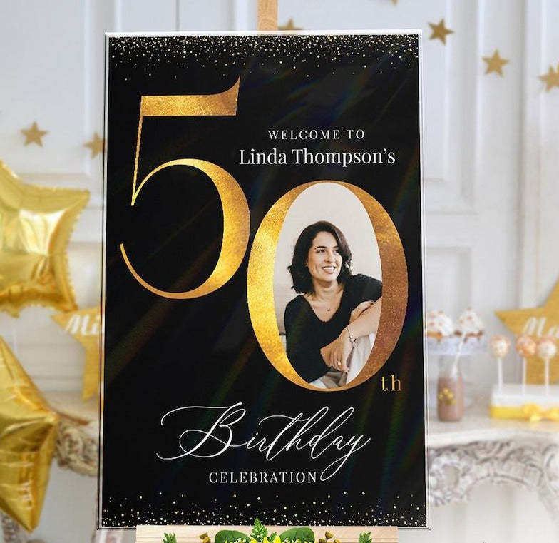 50th Birthday Sign, 50th Birthday Welcome Sign with Photo, Fab At 50 Birthday Welcome Sign, Golden Birthday Sign, 50th Birthday Party Poster
