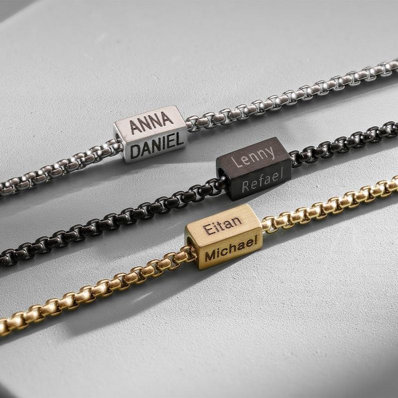 Custom Dad Bracelet with Kids and Family Names Gift for Father