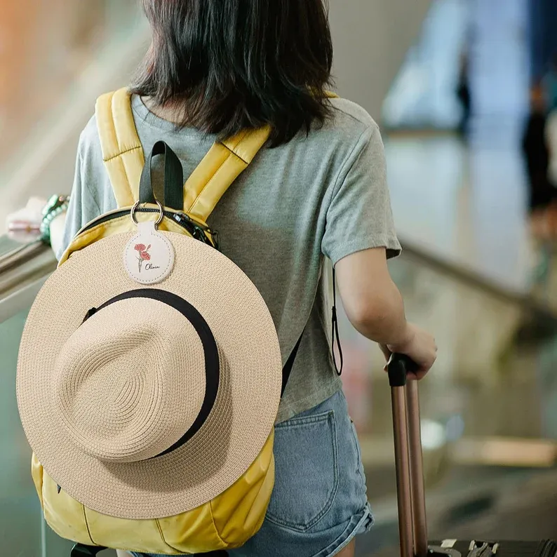 Personalized Birthflower Magnetic Hat Clip for Travel ,Leather Hat Holder ,Bag Hat Clip, gift for bridesmaid gift for stocking stuffer