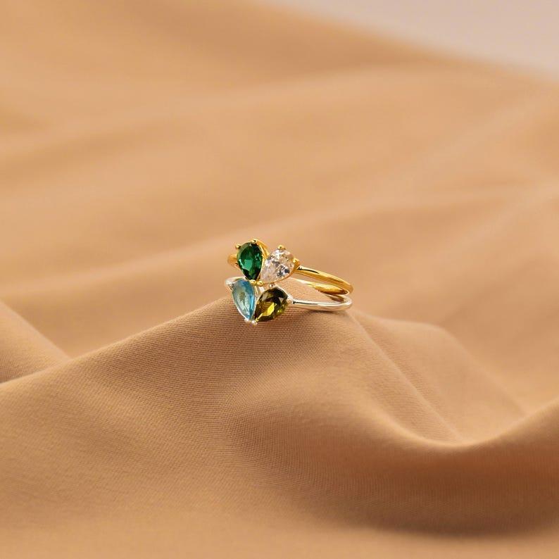 Custom Heart Birthstone Ring, Pear Cut 2 Birthstone Ring, Custom Stacking Ring, Christmas Gifts, Gift for Mom/Mother, Birthday Gift for Her