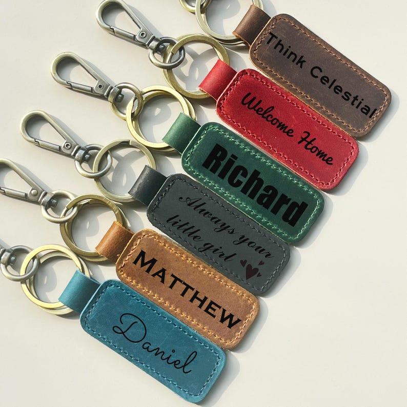 Engraved Leather Bag Charm Coordinates Keychain Longitude Latitude Keychain
