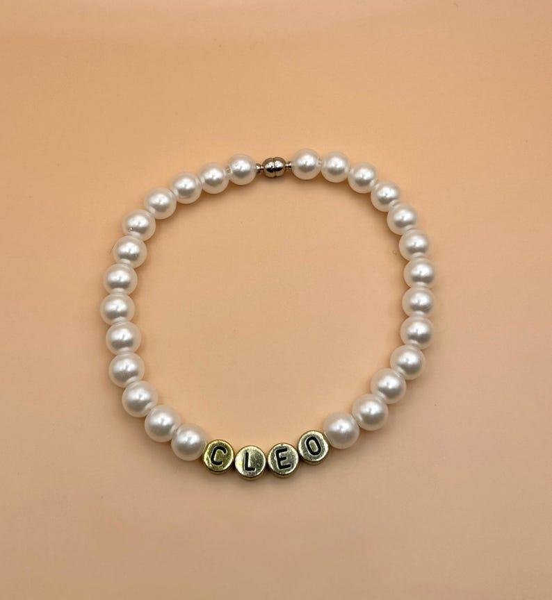 Personalized Pearly White Cat Necklace Beaded Breakaway Collar for Furry Friends