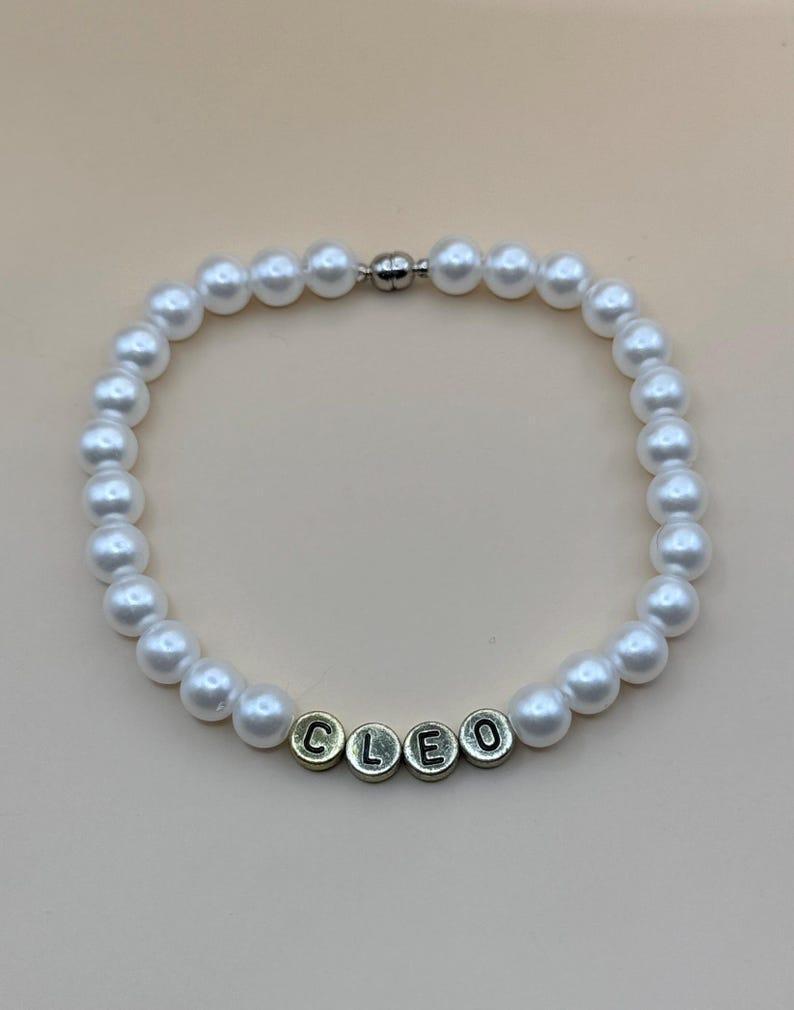 Personalized Pearly White Cat Necklace Beaded Breakaway Collar for Furry Friends